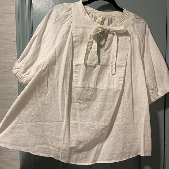 Tie front bow puffy sleeve shirt - Picture 4 of 7